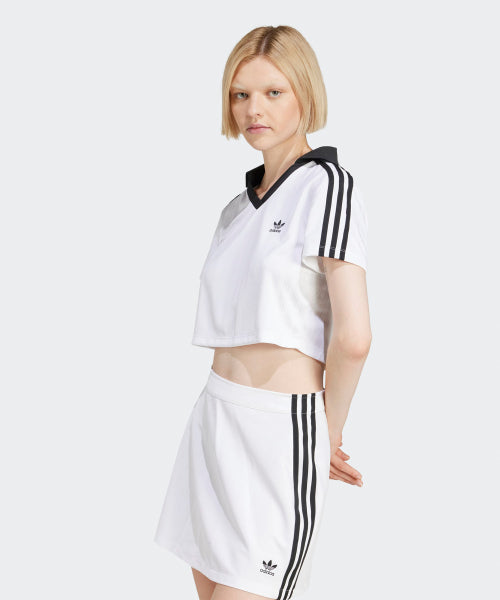 ADIDAS ADIDAS Football jacquard V-neck cropped polo shirt - White