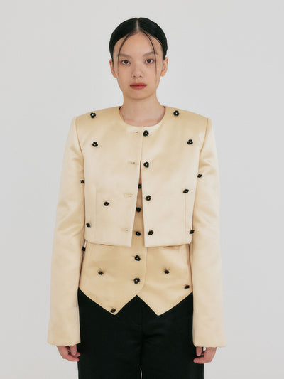 ZROEL Flower Cropped Jacket - Yellow
