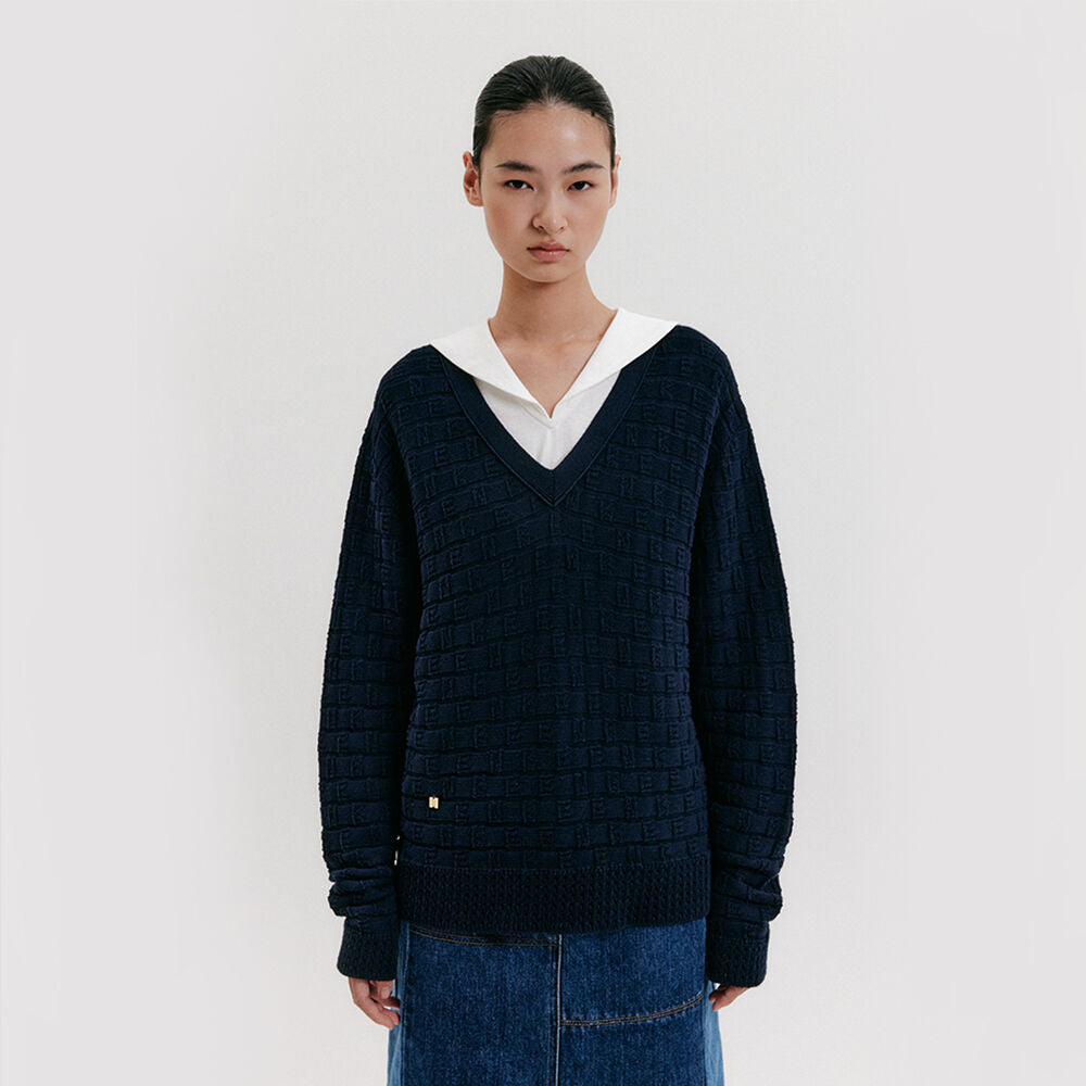 EENK Logo Jacquard Knit Pullover - Navy
