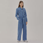 RYUL+WAI: DENIM BELT JUMPSUIT BLUE