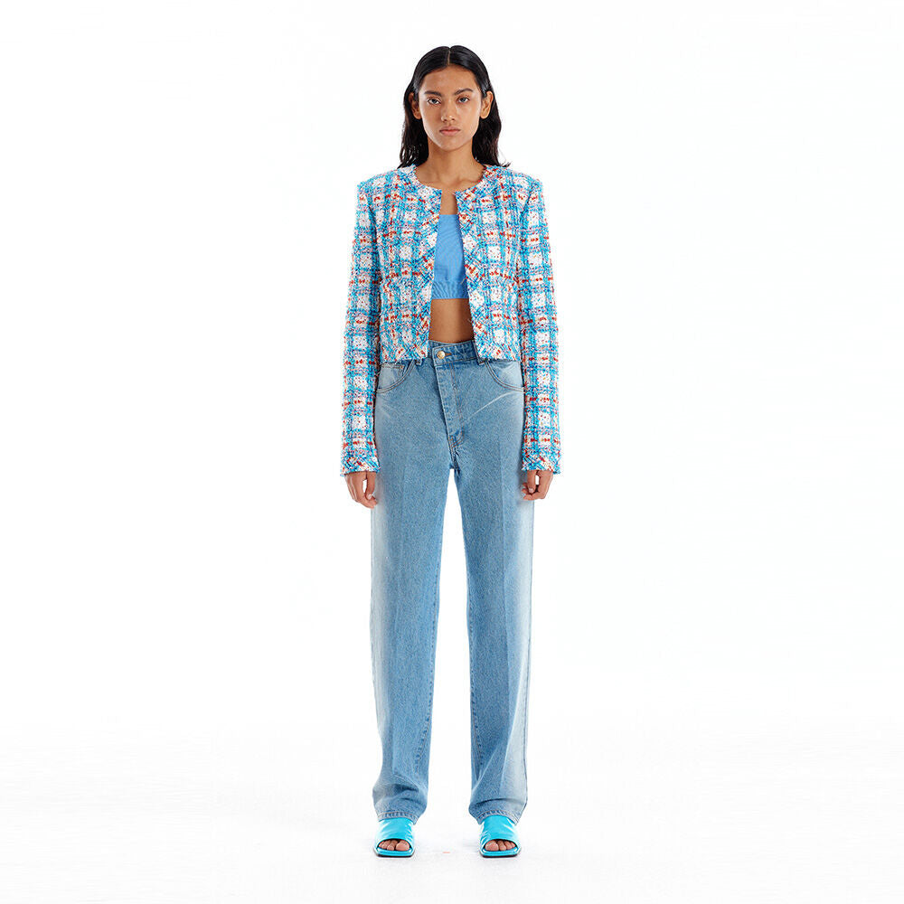 EENK UNEVA Asymmetric Front Denim Pants - Denim Blue