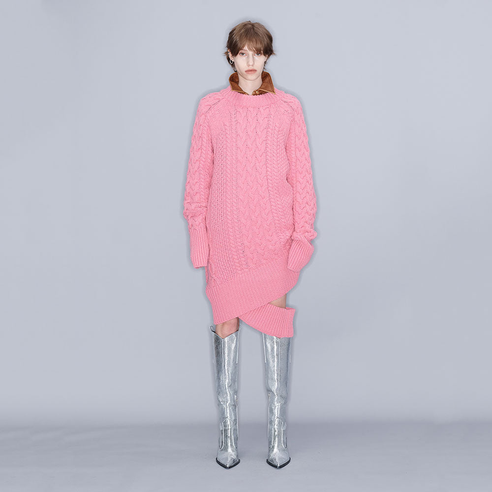 YCH CABLE-KNIT DRESS PINK (W23KT803PK)