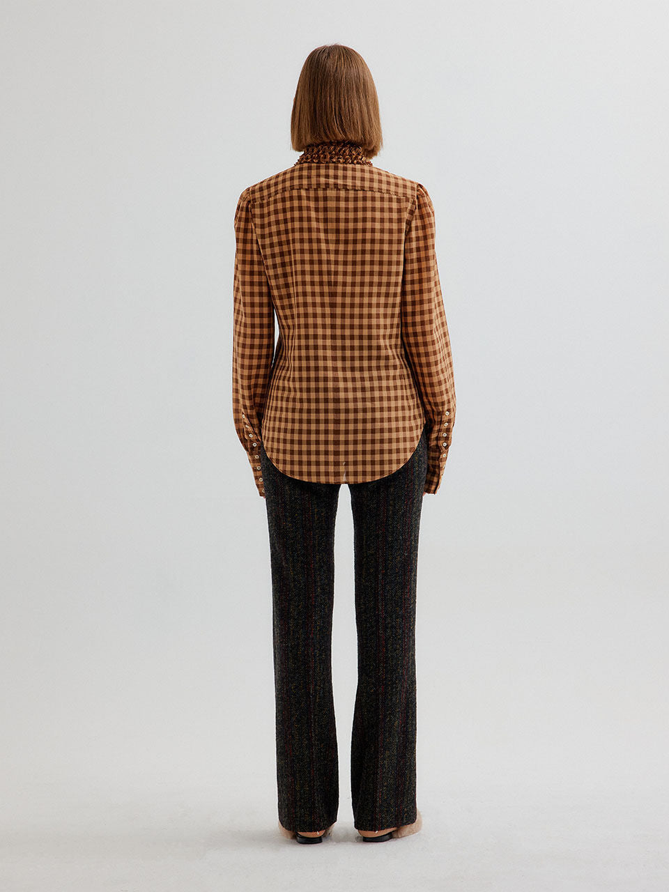 EENK TAPE Check Shirt with smocked collars - Brown Check