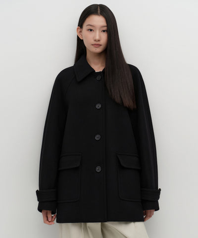 MUSINSA STANDARD WOMAN Coat Half Balmacan [Black]