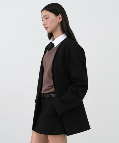 MUSINSA STANDARD WOMAN Women's Oversized Collarless Blazer [Black]