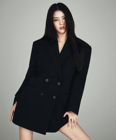 MUSINSA STANDARD WOMAN Women's Double Breasted Long Blazer [Black]