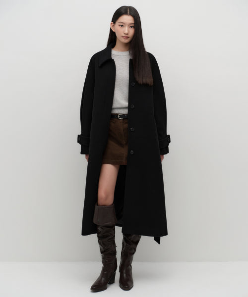 MUSINSA STANDARD WOMAN MUSINSA STANDARD WOMAN Women's Coat Volume Sleeve Balmacan Robe [Black]