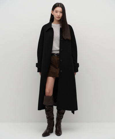MUSINSA STANDARD WOMAN Women's Coat Volume Sleeve Balmacan Robe [Black]