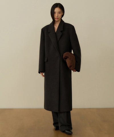 MUSINSA STANDARD WOMAN Coat Over Shoulder Maxi [Charcoal Gray]