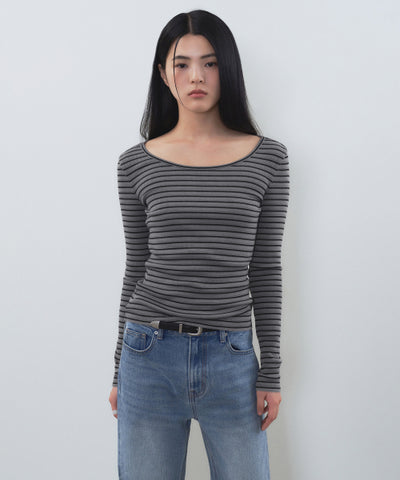 MUSINSA STANDARD WOMAN T-Shirt Slim Long Sleeve [Charcoal Gray]