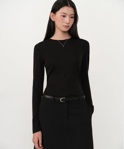 MUSINSA STANDARD WOMAN T-Shirt Slim Long Sleeve [Black]