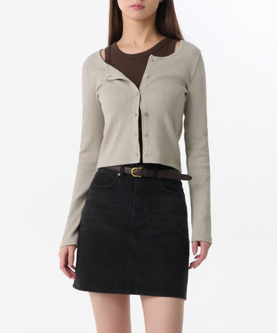 MUSINSA STANDARD WOMAN Cardigan Slim Scoop Neck [Sage]