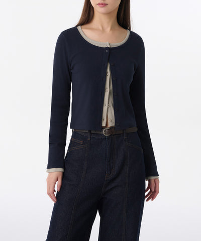 MUSINSA STANDARD WOMAN Cardigan Slim Scoop Neck [Navy]