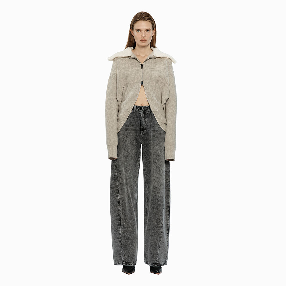 YCH SAILOR FUR COLLAR ZIP-UP JACKET LIGHT GREY (W24KT9051LG)