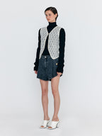 EENK WOCO Folded Front Denim Shorts - Grey