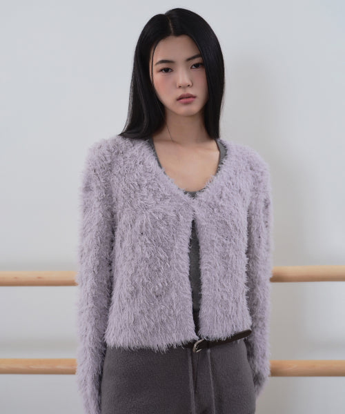 MUSINSA STANDARD WOMAN MUSINSA STANDARD WOMAN Women's Rhombus Fuzzy Cardigan [Light Purple]
