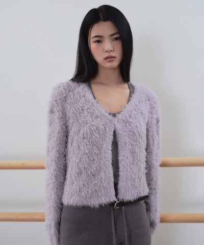 MUSINSA STANDARD WOMAN Women's Rhombus Fuzzy Cardigan [Light Purple]