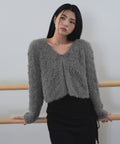 MUSINSA STANDARD WOMAN MUSINSA STANDARD WOMAN Women's Rhombus Fuzzy Cardigan [Medium Gray]