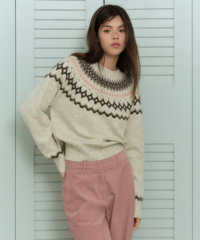 MUSINSA STANDARD WOMAN Women's York Fair Isle Crew Neck Knit [Cream] - Size S