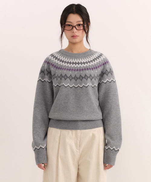 MUSINSA STANDARD WOMAN MUSINSA STANDARD WOMAN Women's York Fair Isle Crew Neck Knit [Gray]