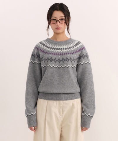 MUSINSA STANDARD WOMAN Women's York Fair Isle Crew Neck Knit [Gray]