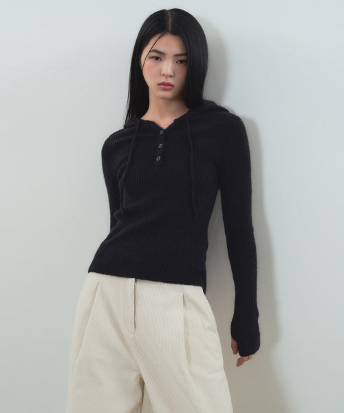 MUSINSA STANDARD WOMAN MUSINSA STANDARD WOMAN Women's Soft Boucle Slim Hooded Knit [Black] - Size