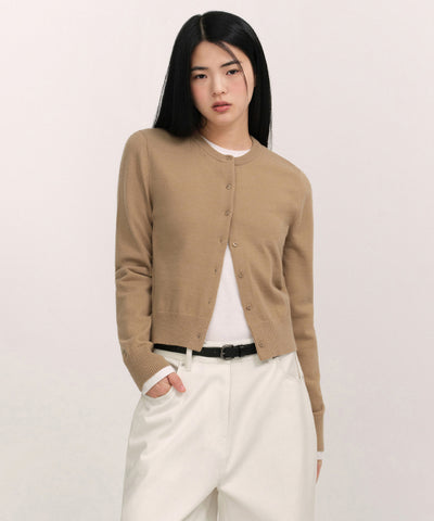 MUSINSA STANDARD WOMAN Women's Essential Round Neck Cardigan (Beige)
