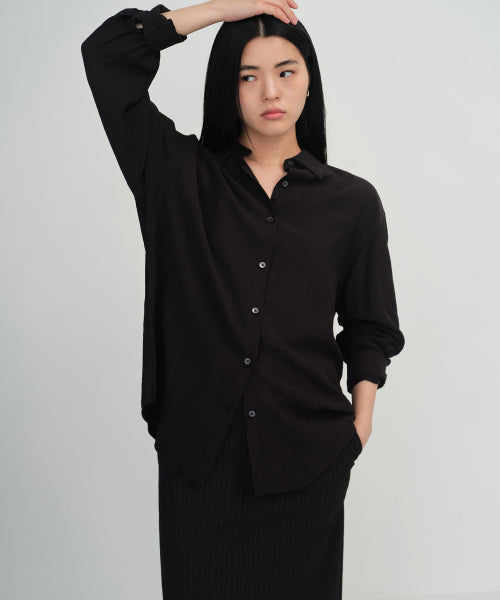 MUSINSA STANDARD WOMAN MUSINSA STANDARD WOMAN Women's Relaxed Crinkle Shirt [Black]
