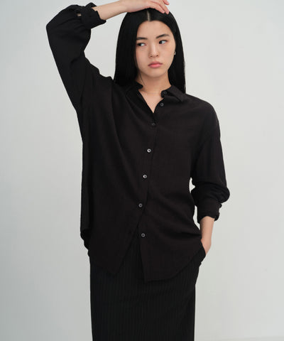 MUSINSA STANDARD WOMAN Women's Relaxed Crinkle Shirt [Black]