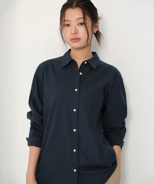 MUSINSA STANDARD WOMAN MUSINSA STANDARD WOMAN Women's Relaxed Oxford Shirt (Navy)