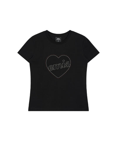 EMIS Heart Rhinestone T-Shirt - Black