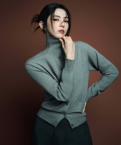 MUSINSA STANDARD WOMAN Cardigan High Neck [Medium Gray]