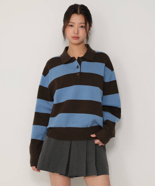 MUSINSA STANDARD WOMAN MUSINSA STANDARD WOMAN Women's Bold Stripe Collared Knit [Size]
