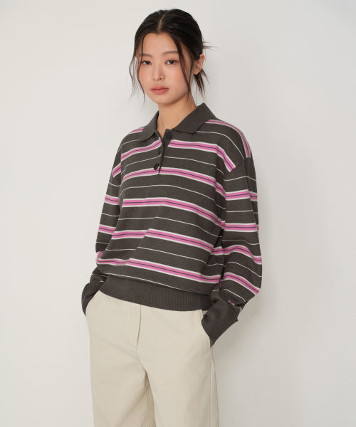 MUSINSA STANDARD WOMAN MUSINSA STANDARD WOMAN Women's Multi-Stripe Collared Knit [Pink] Size