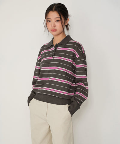 MUSINSA STANDARD WOMAN Women's Multi-Stripe Collared Knit [Pink] Size