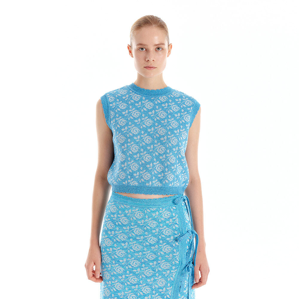 EENK EENK ULORA Floral Jacquard Knit Vest - Sky Blue