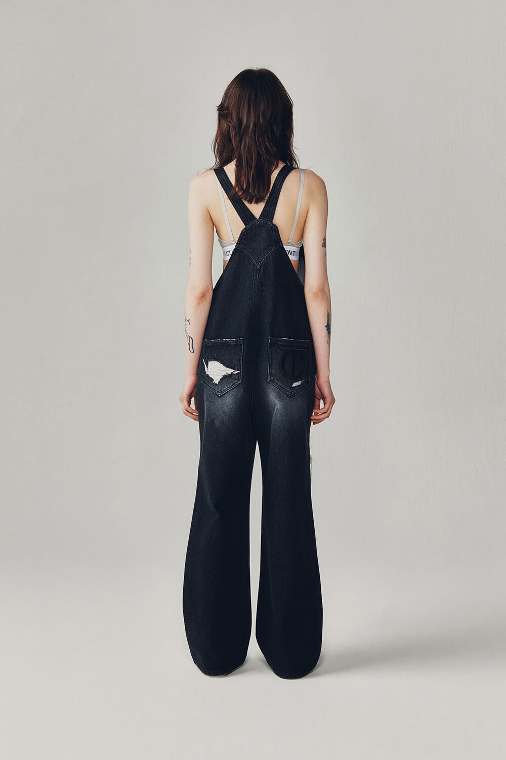 CURRENT VINTAGE DISTRESSED DENIM OVERALLS [BLACK]