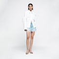 YCH LACE PATCH DENIM SKIRT BLUE (R25DB8091BL)