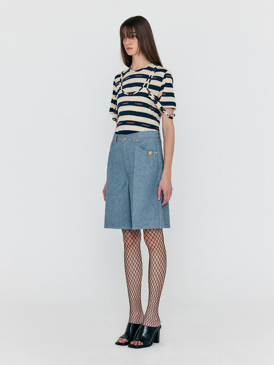 EENK EENK WECO Denim Biker Shorts - Grey Blue