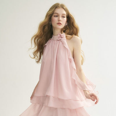 Peach pink halterneck blouse