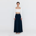 EENK EENK WOVEL Double-Belted Pleated Maxi Skirt - Navy