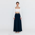 EENK EENK WOVEL Double-Belted Pleated Maxi Skirt - Navy