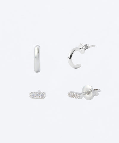 MUSINSA STANDARD WOMAN Women's Half Hoop & Sparkle Bar Mini Earrings Set of 2