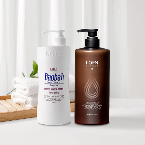 LOFN Baobab Ceramide LPP Premium Hair Treatment Original 1000g (choose 3 scents) + 1 Premium Family Shampoo 1000ml