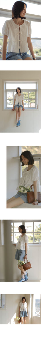 TILLIDIE Front ribbon point blouse_Ivory