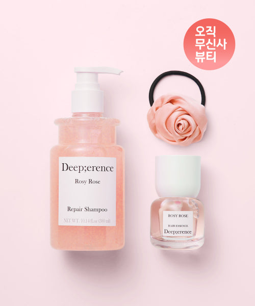 DEEPERENCE [Rosy Rose line/shopping bag gift] Perfume hair shampoo 300ml + perfume hair essence 30ml + rose hair tie