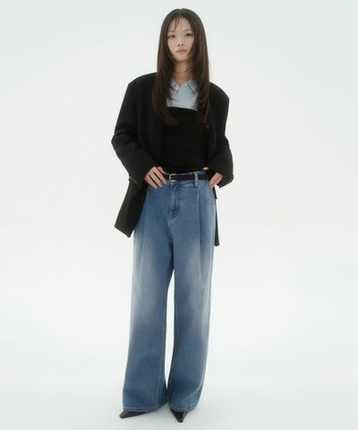 MUSINSA STANDARD WOMAN Women's Deep Tuck Extra Wide Denim Pants [Light Indigo]