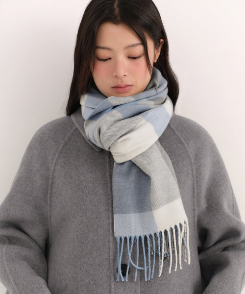 MUSINSA STANDARD WOMAN MUSINSA STANDARD WOMAN Women's Essential Check Muffler [Ivory/Sky Blue]