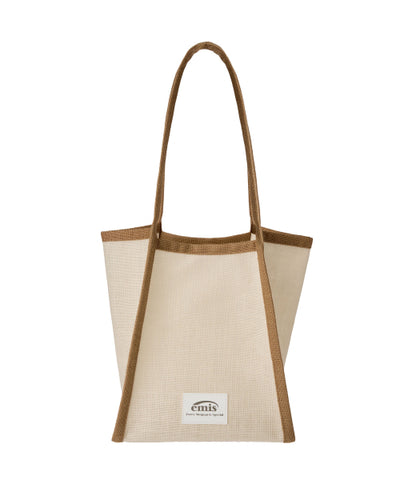 LINEN BEACH BAG-IVORY/BROWN