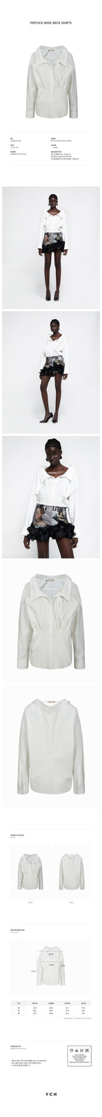 YCH PINTUCK WIDE NECK SHIRTS WHITE (R25BL4021WH)